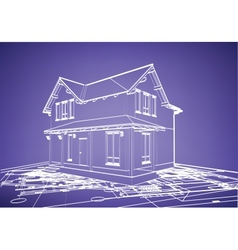 Wireframe building over blueprint vector image