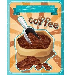 Poster with a bag of coffee beans in retro style vector image