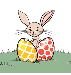 Bunny with two easter eggs vector image