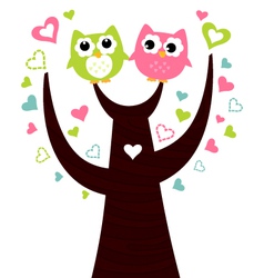 Two cute owls sitting on love tree vector image