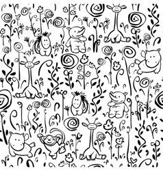 Seamless cute pattern of flora and fauna vector image