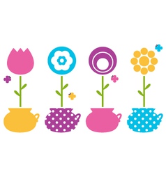 Cute spring flowers in flower pots vector image