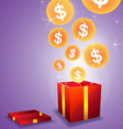 Dollar floating from gift box vector image