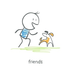 The man plays with a dog vector image