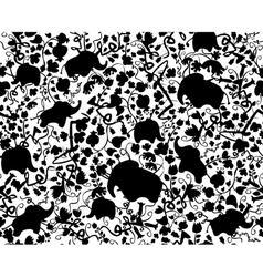 Seamless pattern of flora and elephants vector image