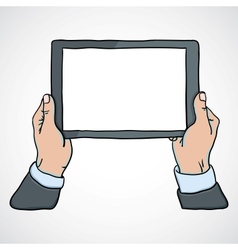 Mans hands holding a tablet vector image