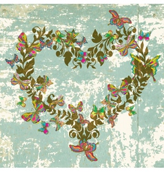 Vintage floral heart with butterflies vector image