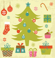 Christmas tree with gifts and ornaments vector image