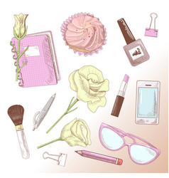 Female beauty hand drawn doodle woman fashion set Female beauty hand drawn doodle woman fashion set vector image