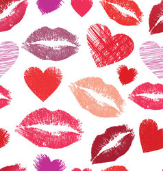 Seamless pattern with lips and hearts vector image