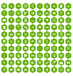 100 network icons hexagon green vector image