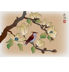 Blooming magnolia in spring a bird vector image