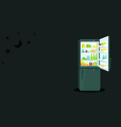 Night food refrigerator with an open door vector image