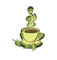 Cup of hot herbal tea and leaves vector image