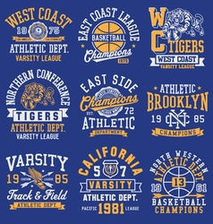 Athletic themed graphics emblems and layout set vector image