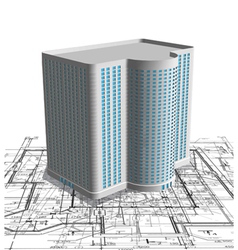 Modern white building on blueprint vector image