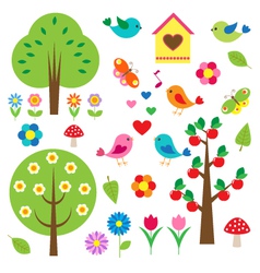 Birds and trees set vector image