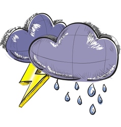 Two clouds with lightnings and rain drops vector image