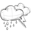 Two clouds with lightnings and rain drops Two clouds with lightnings and rain drops vector image