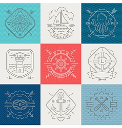 Nautical adventures and travel emblems and signs vector image