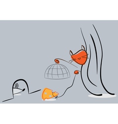 Red cat hiding behind the curtain trying to catch Red cat hiding behind the curtain trying to catch vector image