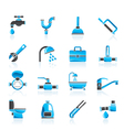 Plumbing objects and tools icons vector image