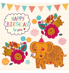 Elephant birthday greeting design vector image