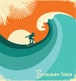 Surfer and sea waveRetro poster vector image