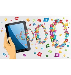 Human hand holds tablet pc with app icons vector image
