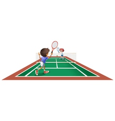 Two kids playing tennis vector image