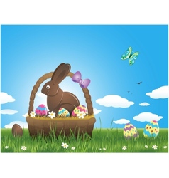 Easter background with eggs and chocolate bunny vector image