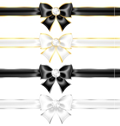White and black bows with diamonds gold edging and vector image