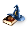 Wizard hat and old book vector image