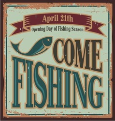Vintage fishing metal sign vector image
