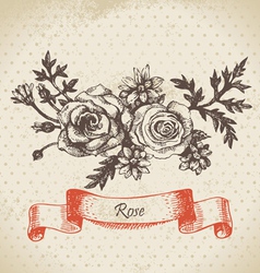 Rose hand drawn vintage design vector image