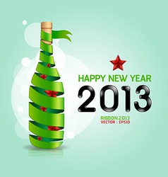 Happy new year 2013 ribbon wine bottle shape vector image