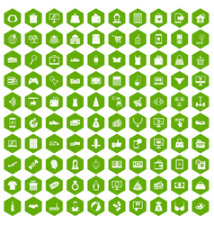 100 online shopping icons hexagon green vector image