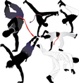 Capoeira fighter or breakdancer silhouettes vector image