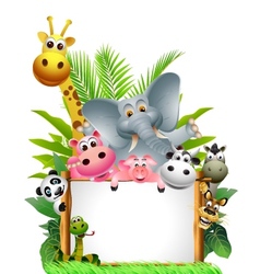 Funny animal cartoon with blank sign vector image