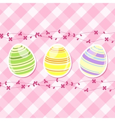 Easter egg and spring flowers on pink gingham vector image