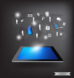 Modern technology thin tablet with social network vector image