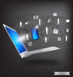 Modern technology thin laptop with social network vector image