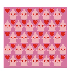 Cartoon erotic background with condoms and hearts vector image