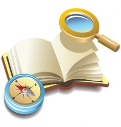 Book with compass and magnifier vector image