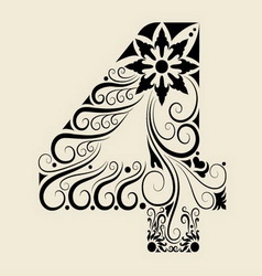 Number 4 floral decorative ornament vector image