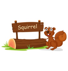 A squirrel beside a wooden signage vector image