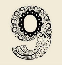 Number 9 floral decorative ornament vector image