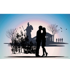 Kissing couple in Greece vector image