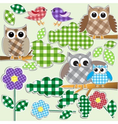 Owls and birds in forest vector image
