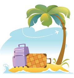 Tropical Landscape With Palm Tree and Suitcases vector image